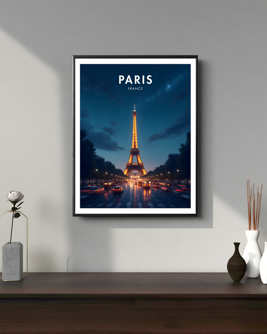 Paris City Night Travel Poster