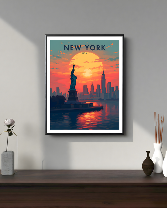 New York Sunset Travel Poster