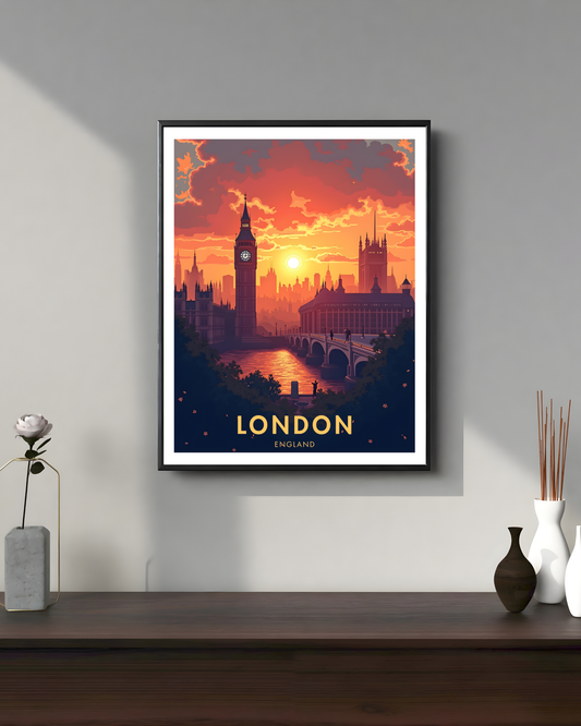 London Sunset Travel Poster
