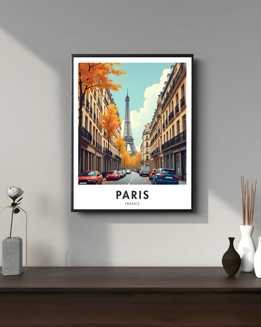 Paris City Fall Travel Poster
