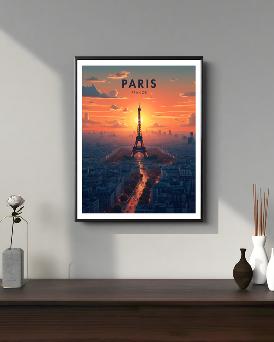 Paris Sunset Travel Poster